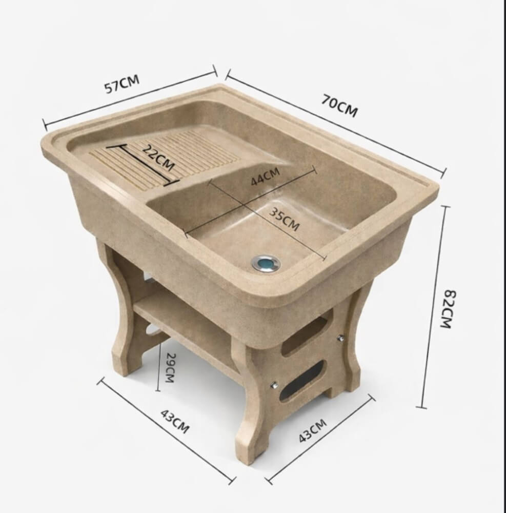 อ่างล้างจานขาตั้ง หินควอตซ์ 1 หลุม  1 ที่พัก DINOSAUR WASHTUB สี SAND_2